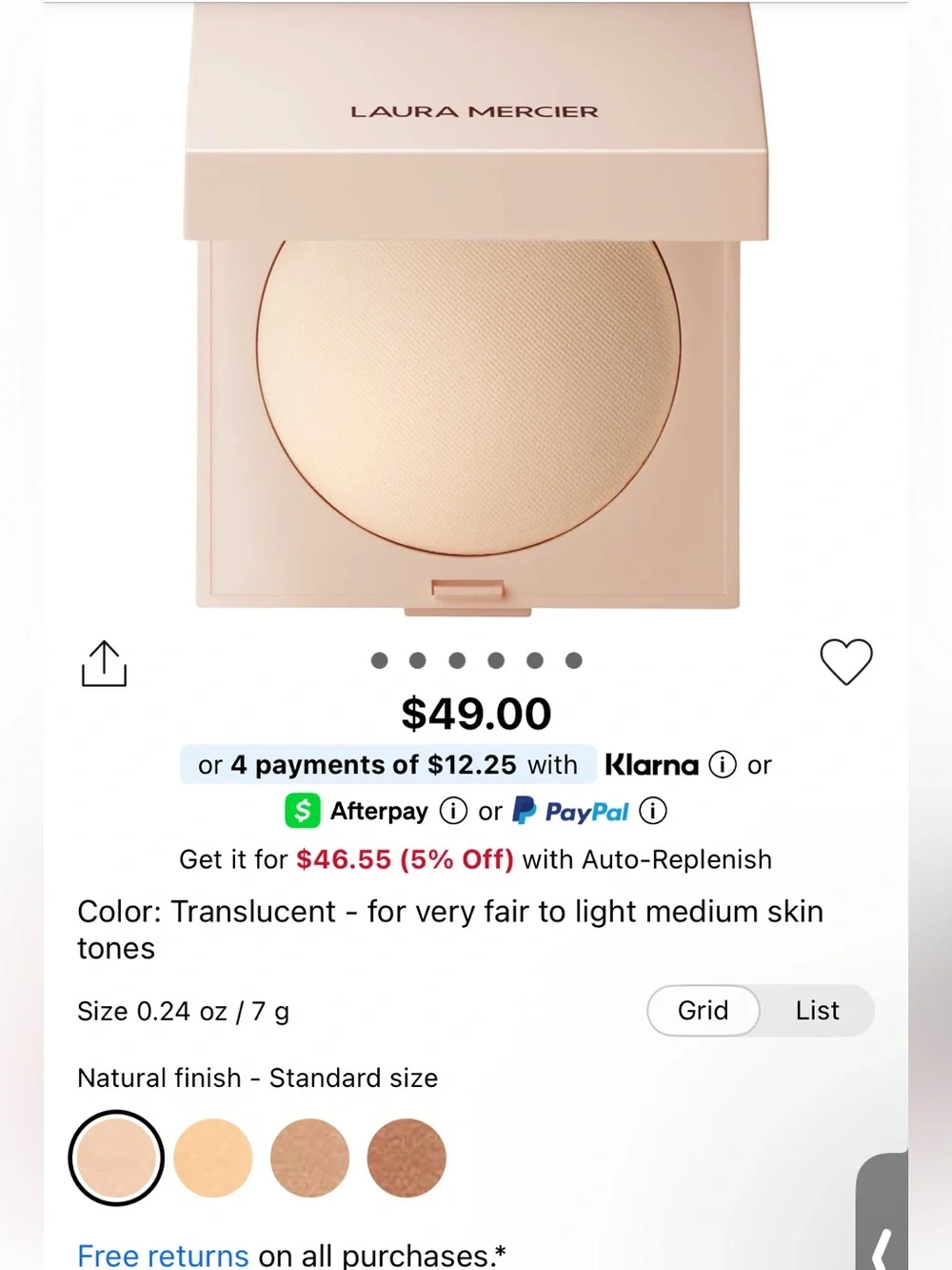 laura mercier Pressed Setting Powder Compact in Translucent